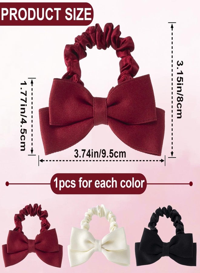 CustomyLife 3pcs Silk Bow Scrunchies Black Red White Bowknot Hair Ties Ropes Elastic Bands Ponytail Holder Wedding Bachelorette Party Halloween Christmas Accessories for Thick Long Hair Women Teen - Image 2